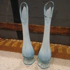 Vintage Fenton Blue Opalescent Hobnail Bud Vase Swung Glass 10.5” stamped set 2