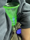 Vintage Uranium Green Depression Glass Footed Tumbler UV Reactive Vaseline