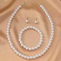 8 Mm Harz Perlen Schmuck Set FüR Damen Halskette Armband Und Ohrstecker