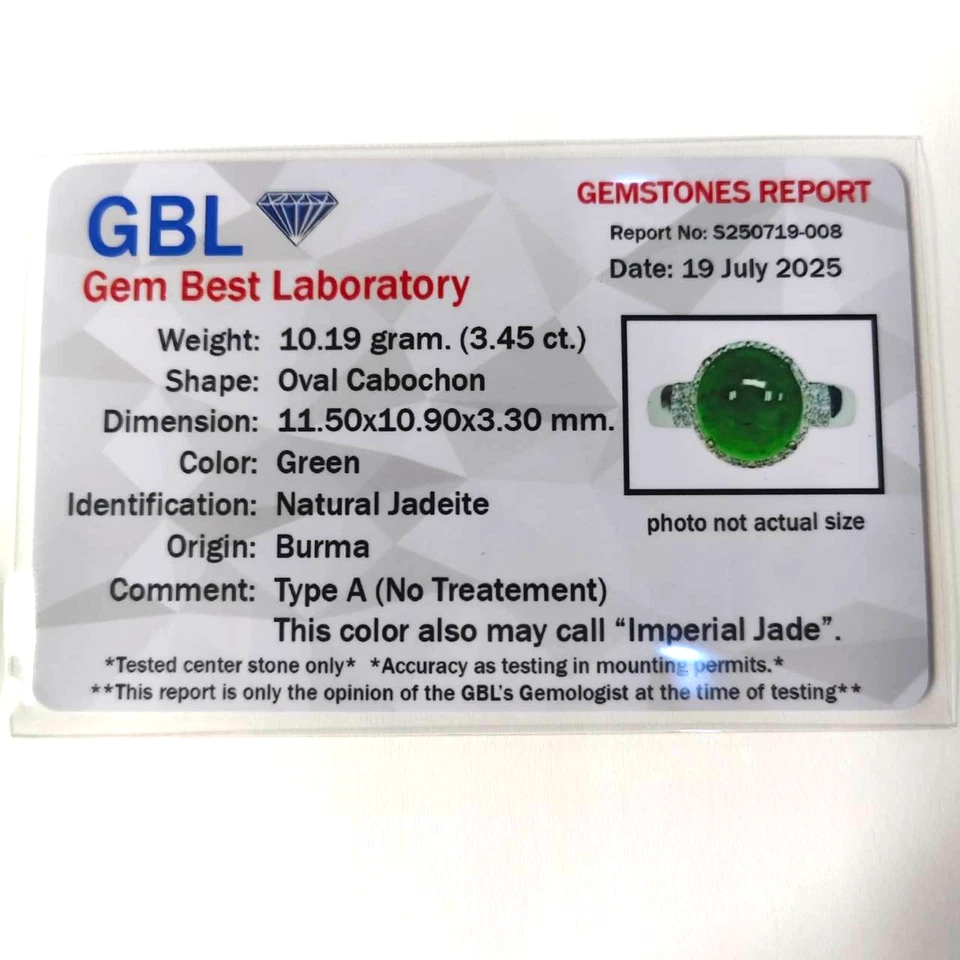 3,45 ct,11,5x10,9x3,3 mm Tipo A Jade Verde Imperial Jadeíta Ovalado para hacer anillo Foto 2 de 4