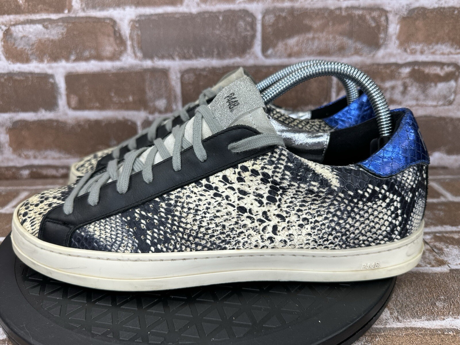 P448 John Black Blue Python Snakeskin Sneakers EU… - image 1