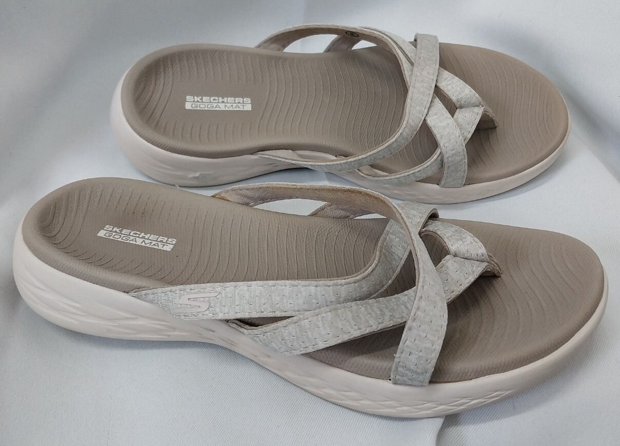 Skechers memory foam 'goga mat' Neutral/Taupe Strappy Sandals, UK Size