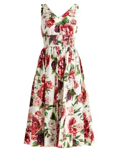 1575-Dolce-amp-Gabbana-AUTH-NEW-Rose-Peony-Smocked-Waist-Poplin-Dress-44