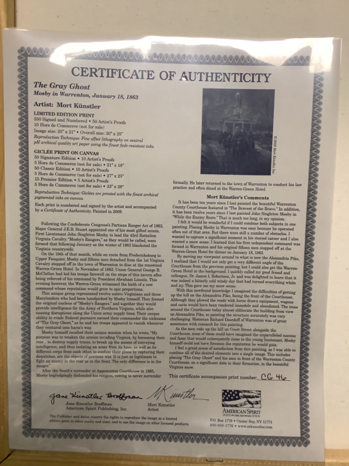 Mort Kunstler Gray Ghost 46/50 Classic Canvas Giclee 27”x23” Rare Size