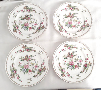 4 x Crown Staffordshire 'Pagode' Bone China Dessert Salat Mittagessen Teller