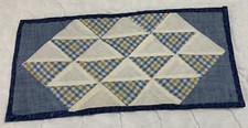 Antique Vintage Patchwork Quilt Table Topper, Triangles, Early Calicos, Blue