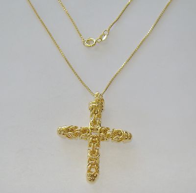 Sterling Gold Tone 18'' Box Link Necklace W/Cross Pendant, 9.19 Grams - #Q755