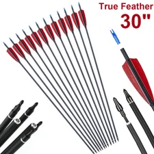 12Pcs 30 inch Carbon Shaft Arrows Spine 500 OD 7.6mm True Turkey Feathers Arrows