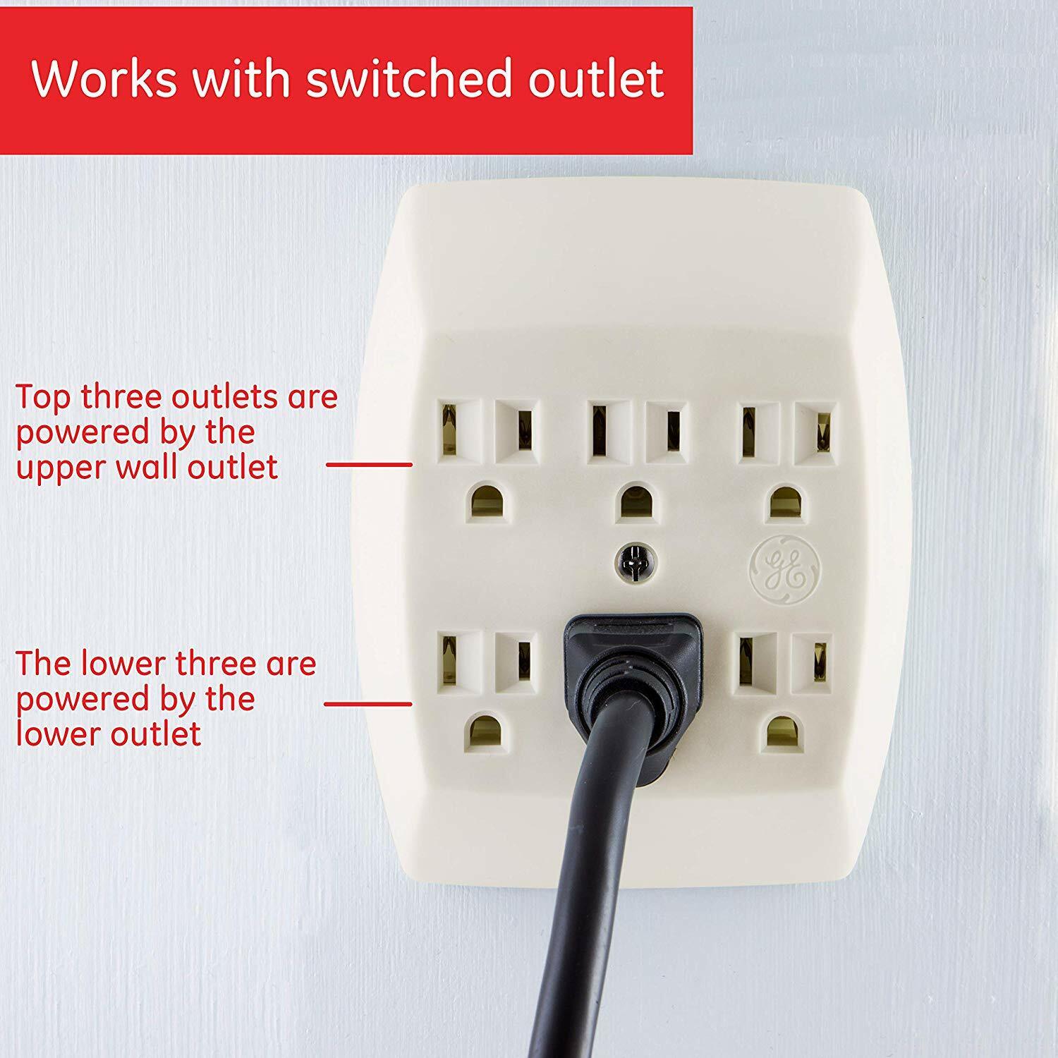 Ge 6 Grounded Outlet Adapter Wall Tap, 3 Prong Outlets, Secure Install, Ul  Liste | eBay