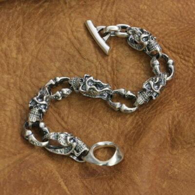 アクセサリー archive Skull Link silver 925 bracelet Skull Link 925 Silver Biker Men's Bracelet - Bikerringshop