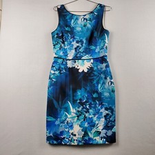 Adrianna Papell Sheath Dress Women 8 Blue Floral Cocktail Stretch Cottage Career