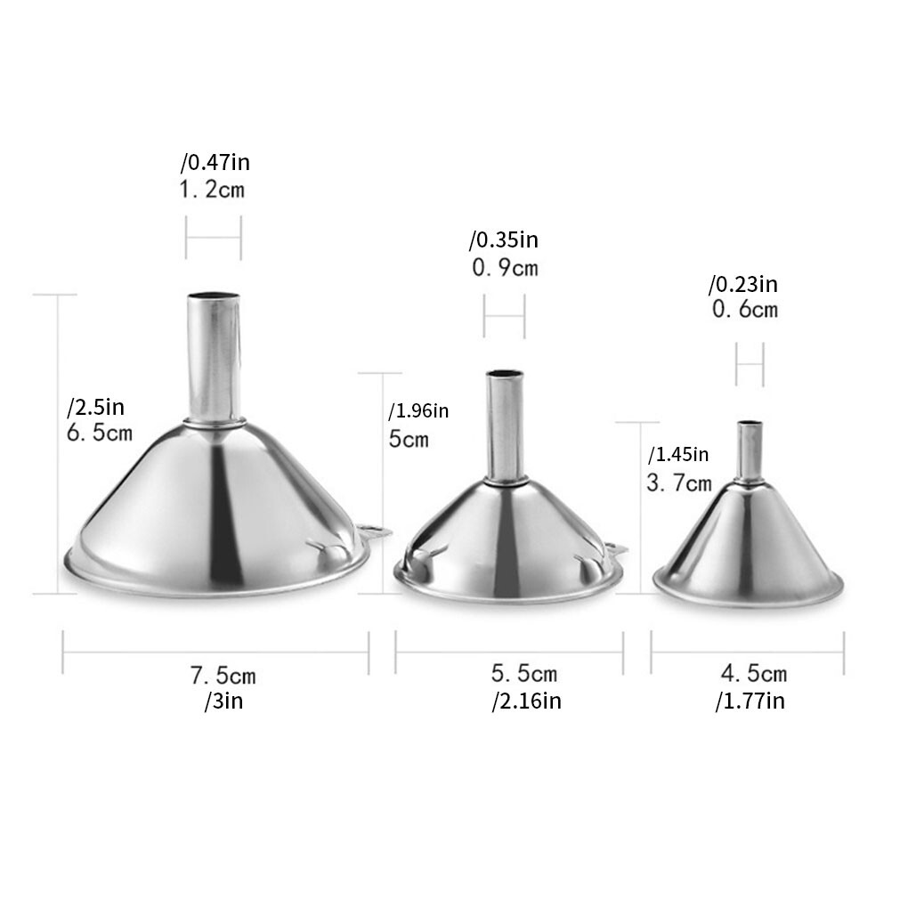 2/3X Stainless Steel Funnel Oil Liquid Funnel Metal Funnel With