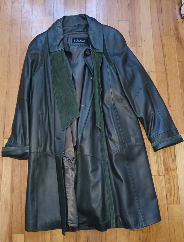 J. Andral Green leather 3/4 length jacket with thinsulate lining, Medium