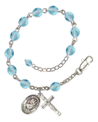 YOU CHOOSE Male Patron Saint Rosary Bracelet Bliss Aqua - March Birthstone