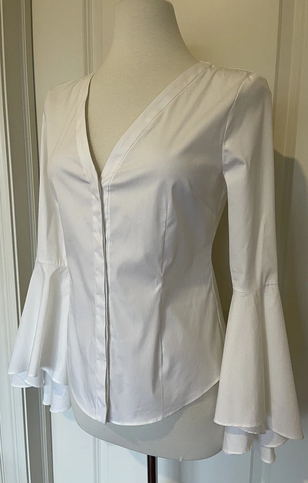 Camisa/Blusa Milly Blanca Botones Ocultos Mangas Campana-Talla-4~Clásica~ Foto 3 de 4