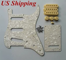 KAISH Aged Pearl SSS Pickguard with Cream Pickup Covers,Knobs,Switch Tip fits ST