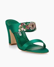 Manolo Blahnik 90MM Embellished Satin Mules size 39 Retail 1175