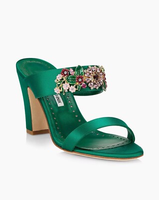 【MANOLO BLAHNIK】sayani 90 crystal-embellished satin mules MANOLO BLAHNIK Sayani 90 crystal-embellished satin mules