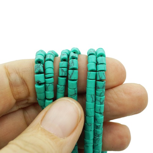 Small Turquoise Afghani Beads (3.5mm) Small Cylindrical Green (1784F058) Heishi - Picture 5 of 5