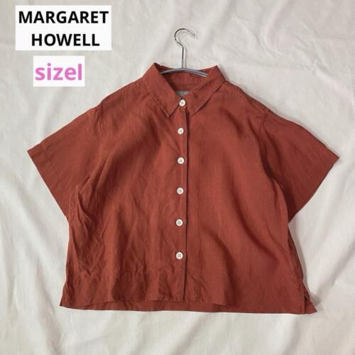 Margaret Howell MHL Lino Mangas Cortas Camisa Blusa Botonada 1 Naranja Mujeres - Imagen 1 de 24