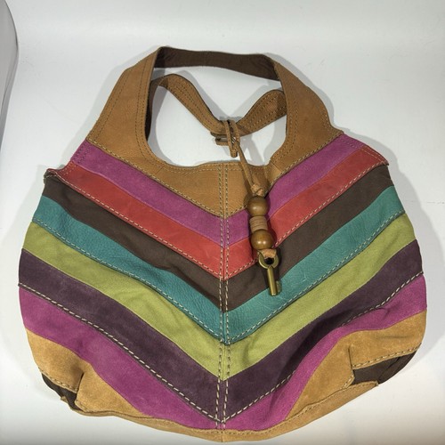 Fossil Hobo-Schulterhandtasche mehrfarbig Patchwork Leder Wildleder