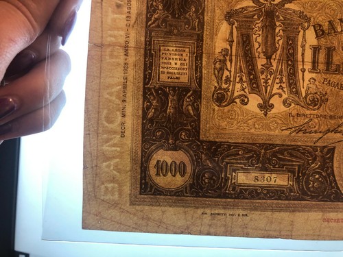 BANCONOTA LIRE 1000 GRANDE M FASCIO I TIPO 9 4 1928 RARA BB SABAUDA - Foto 7 di 11