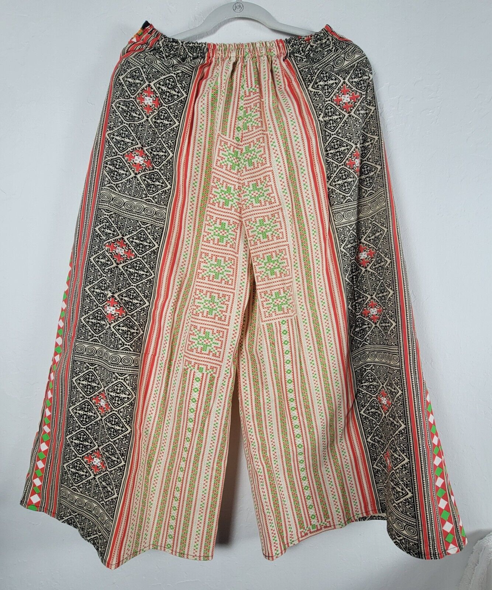 Traditonal Prints Thai Hill Tribe Fabric Womens Palazzo Pants Boho