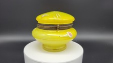 Antique Enamel Decorated Yellow Glass Hinged Jar