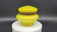 Antique Enamel Decorated Yellow Glass Hinged Jar