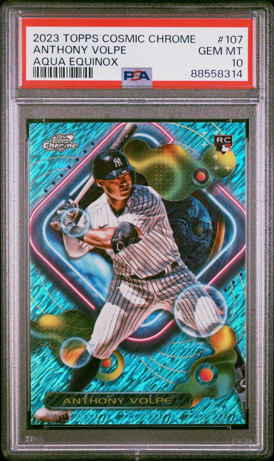 2023 Topps Cosmic Chrome Aqua Equinox #107 Anthony Volpe Yankees RC /199 PSA 10