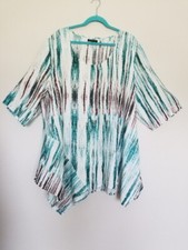For Cynthia Women’s Tunic Dress Lagenlook Linen Abstract Stripes Tie Dye Sz 3XL