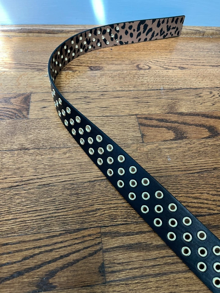 可爱! 女士 SAKS FIFTH AVENUE M/L 黑色皮革带金属盘腰带 — 第 2/4 张图片