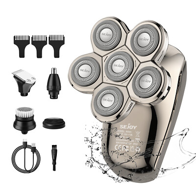 SEJOY 5in1 Electric Razor Wet Dry Head Shaver for Bald Men Trimmer Grooming Kit