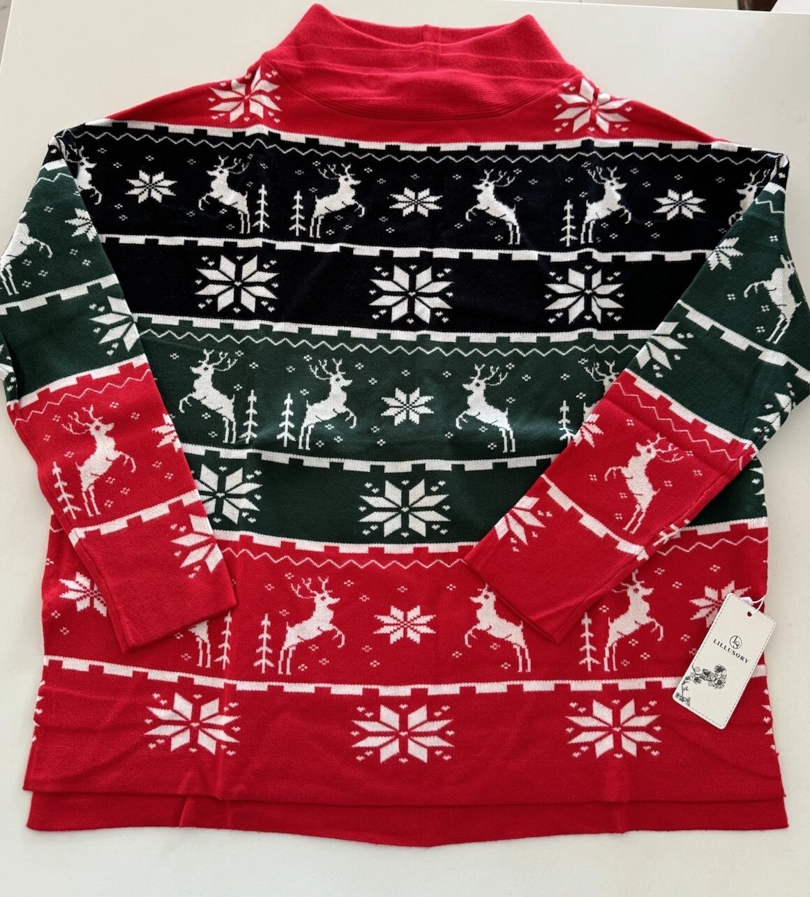 Ugly sweater Christmas snow Turtleneck Sweater oversized split hem Pullover top