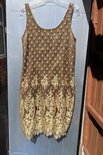Next Brown Lined Dress Sleeveless with Gold Floral Netting Detail size Uk 14