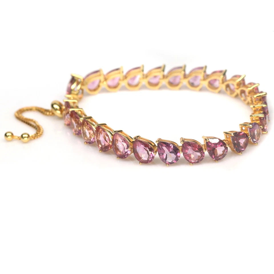 Gemstone Pink Mystic Topaz 925 Sterling Silver White Gold Bracelet 11.0" - Image 3 of 4