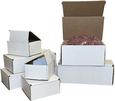100 3x3x2 Blanc Carton Papier Boîtes Envoi Mise en Carton Boîte Ondulé - Photo 1/4