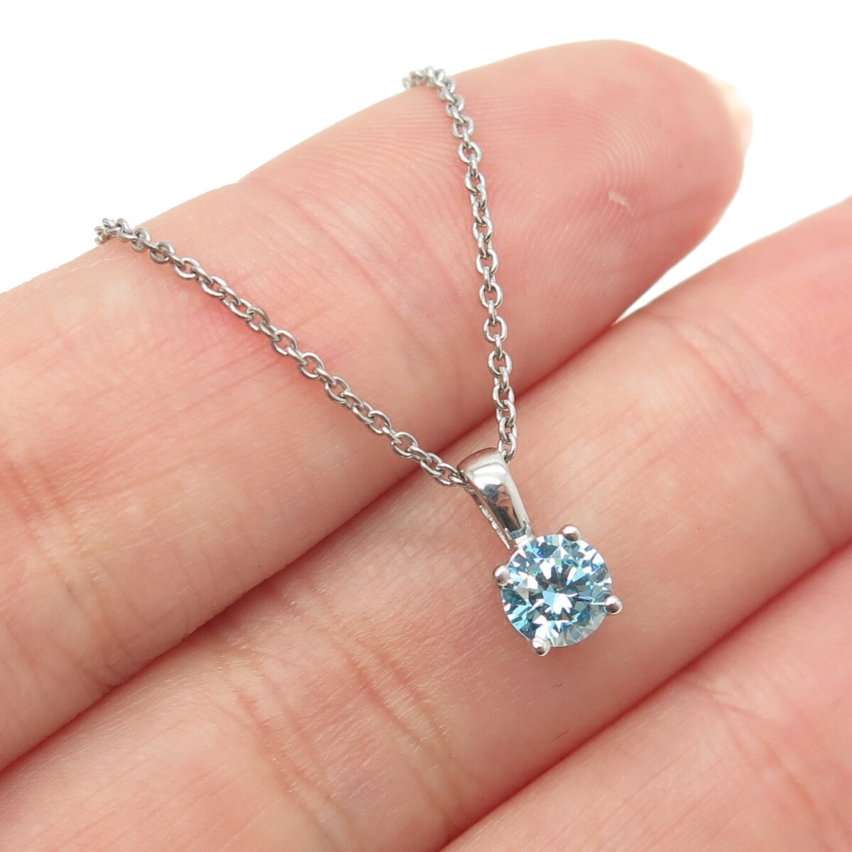 925 Sterling Silver Round-Cut Blue C Z Cable Chain Necklace