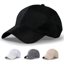 M/XL/XXL Linen Baseball Cap,Oversize Breathable Structured Sports Plain Men Hat