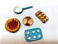 Lot of 4 Vintage Doll House Size Painted Metal Baking  Pastry Kitchen Items