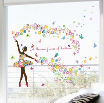 3D Pink Fairy Flower Wall Stickers Home Décor DIY Girls Bedroom Wall Art Mural
