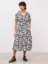 John Lewis Midi Dress Wrap Painted Ikat Print Cotton UK 10 - NEW RRP £59