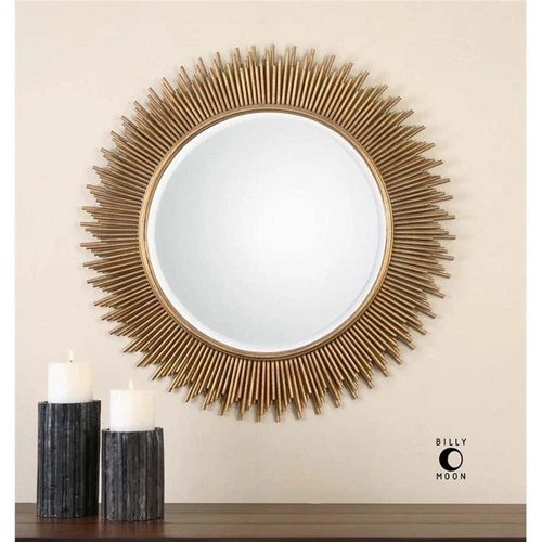 Uttermost Marlo Round Contemporary Iron and MDF Wood Mirror in Gold - Picture 1 of 4