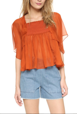 ANTHROPOLOGIE CYNTHIA VINCENT ORANGE SCARF SHORT SLEEVE CREPE TOP CAMI Sz S