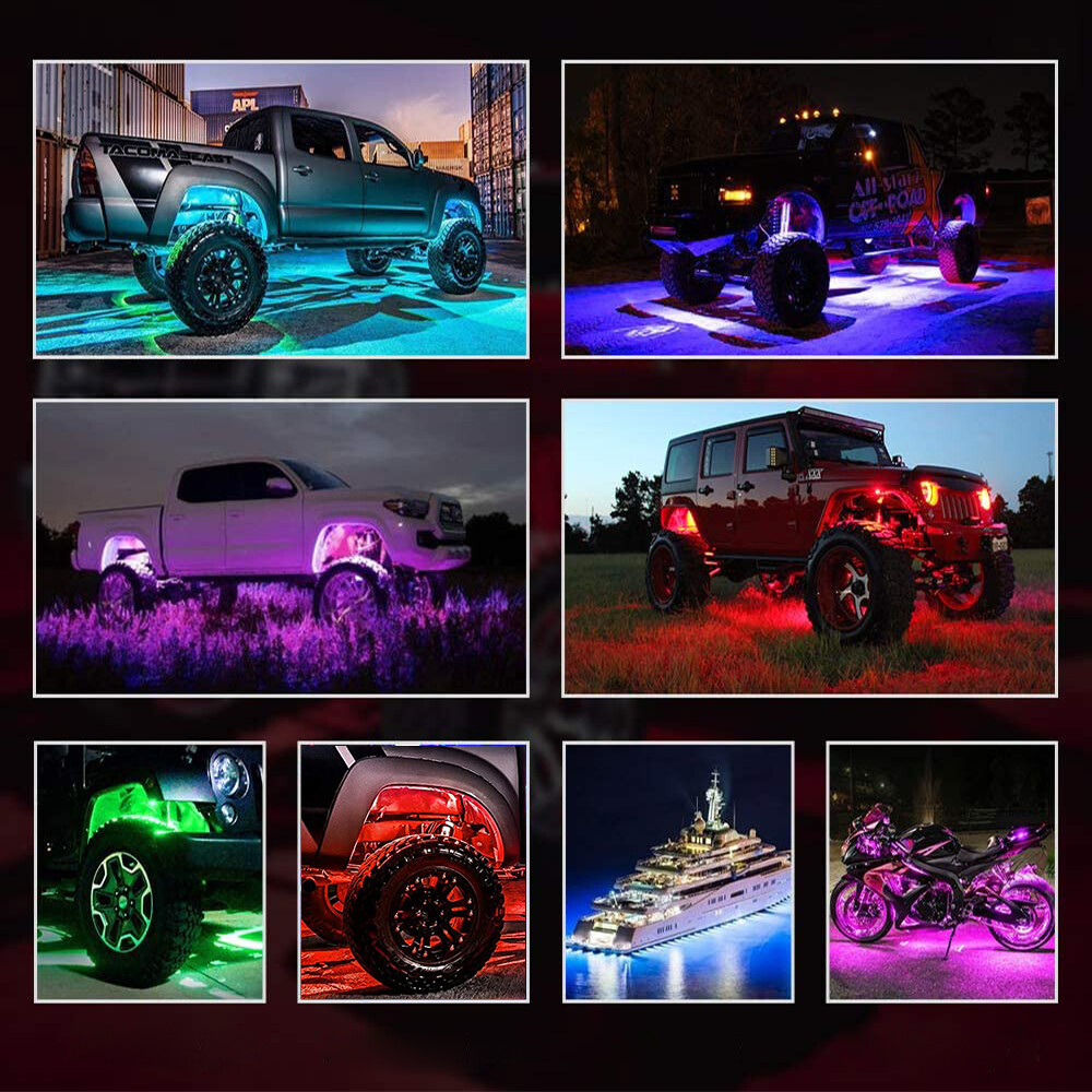8x RGB LED Rock Light Kit For Off-Road Underglow Foot Wheel Well