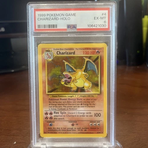 Charizard 1999 Pokemon Card Game Base Set Unlimited Holo #4 004/102 PSA 6 EX-MT