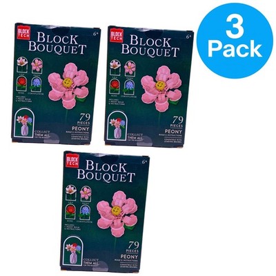 Block Tech Block Bouquet Peony Build & Instructions - 79 Pcs - 3 Pack Bundle