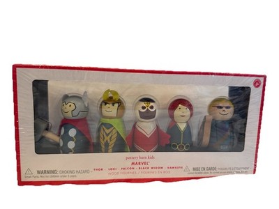 Marvel Wood Figurines Pottery Barn Kids Thor, Loki, Falcon, Black Widow, Hawkeye