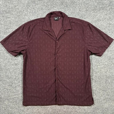 Fried Waters Mens Chevron Camp Shirt XL Burgundy Short Sleeve Button Up