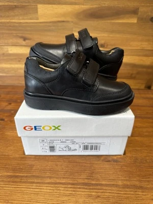 Geox School Shoes Trainers J Riddock Black Leather Size UK 8.5 EU 26 Boxed New